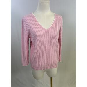 VTG Lauren Ralph Lauren LRL Cotton Cable Knit V Neck Sweater Womens Sz S Pink